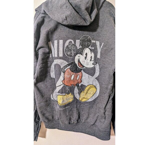 Disney Parks Mickey 1928 Anniversary Hoodie Baseball Fleece Gray Heather Size Sm - Picture 2 of 4